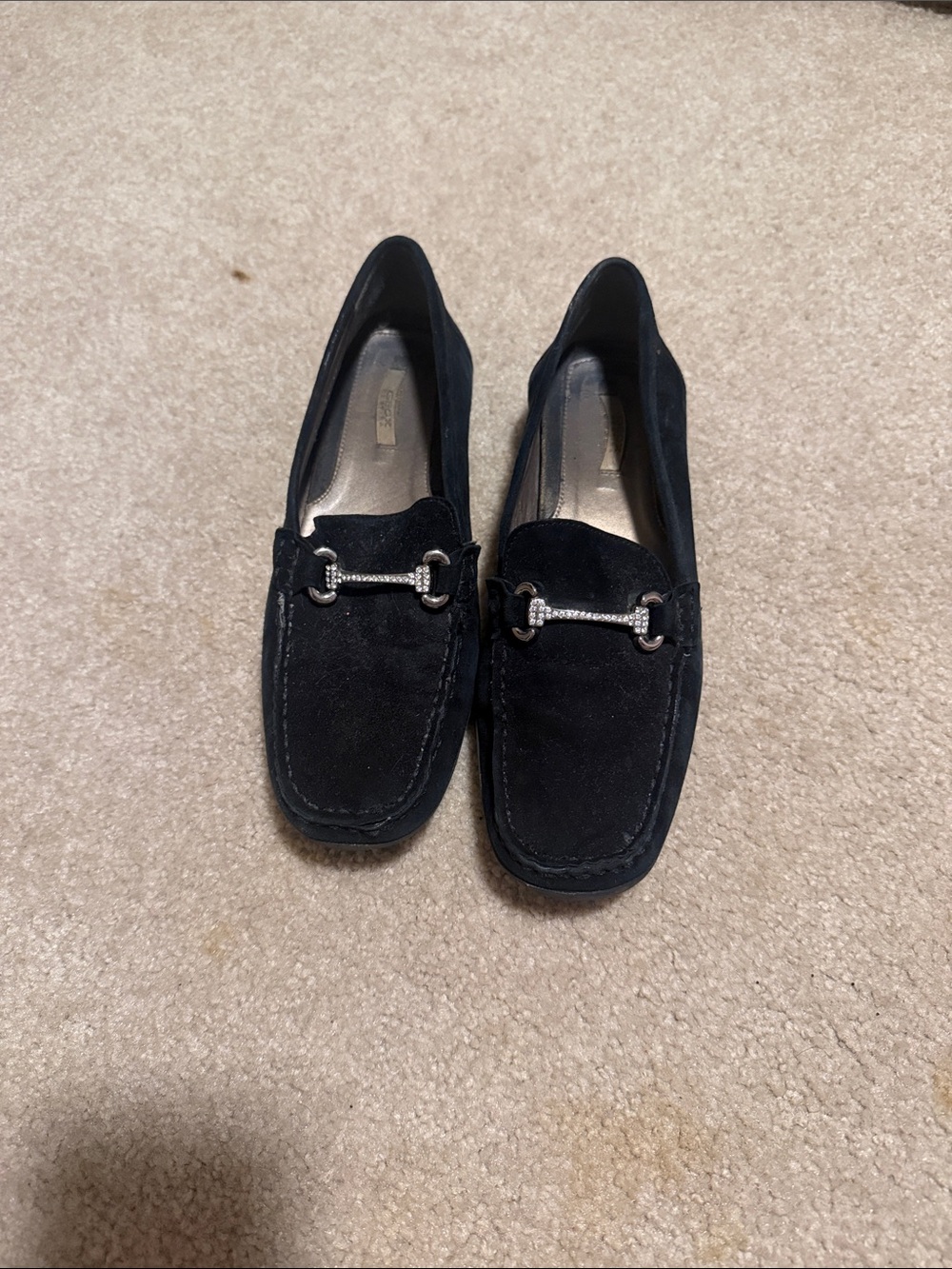 Geox Black Suede Women's Loafers with Silver Bit Detail